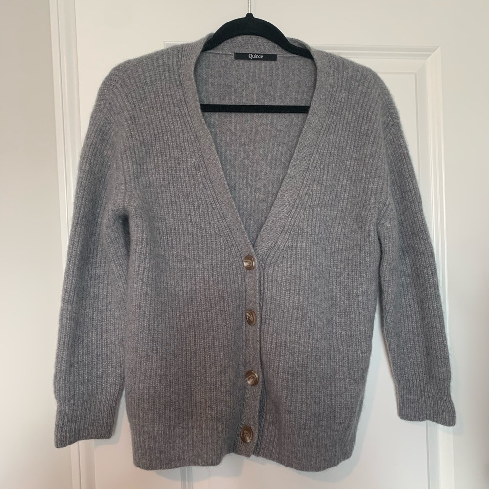 Quince Mongolian Cashmere Fisherman Cropped Cardigan Sweater, XS